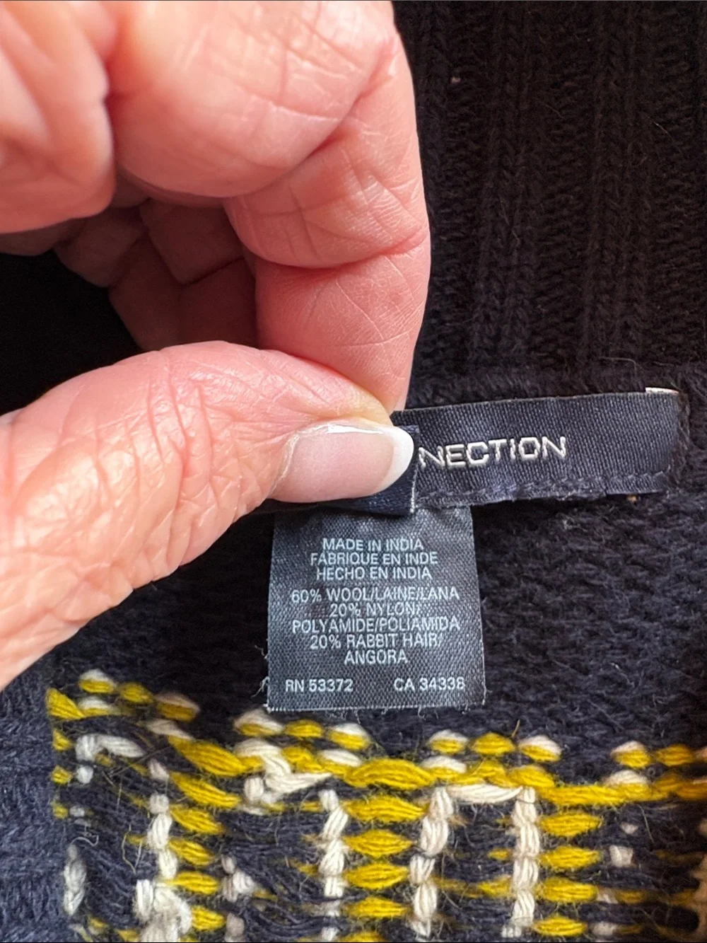 French Connection Navy Wool and Angora Sweater Multicolor Fair Isle Pattern sz M